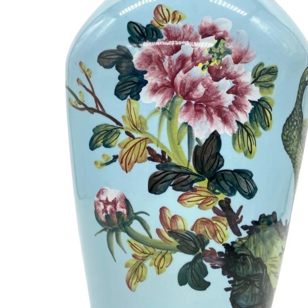 Vintage Taiwan Rocporcelain Peacock Hand Painted Large Floor Vase